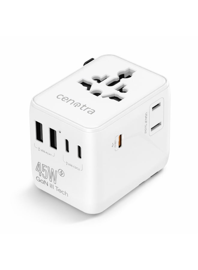 محول سفر عالمي بقدرة 45 واط بتقنية PD GaN III للشحن السريع مع 3 منافذ USB-C و2 منافذ USB-A للأجهزة اللوحية وهواتف أندرويد وiPhone، محول قابس دولي من النوع G/A/C/I للإمارات والمملكة المتحدة وأوروبا والولايات المتحدة وأستراليا - Image 1